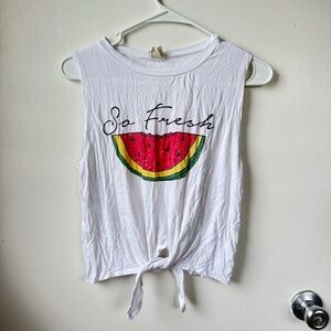 White watermelon muscle tee tank top, size large (fits small-large) small "stain